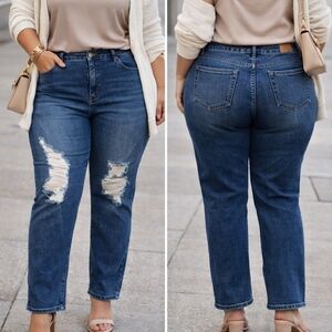 Sofia Jeans Leslie Slim Straight Distressed Jeans Women’s Size 20W Dark Wash Str